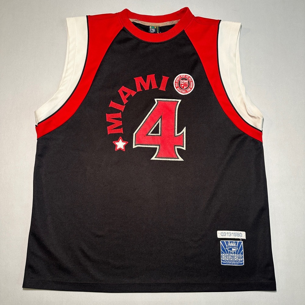 Vintage‎ Delf Basketball Jersey XXL Miami Number 4 Black Red Sleeveless 80's
